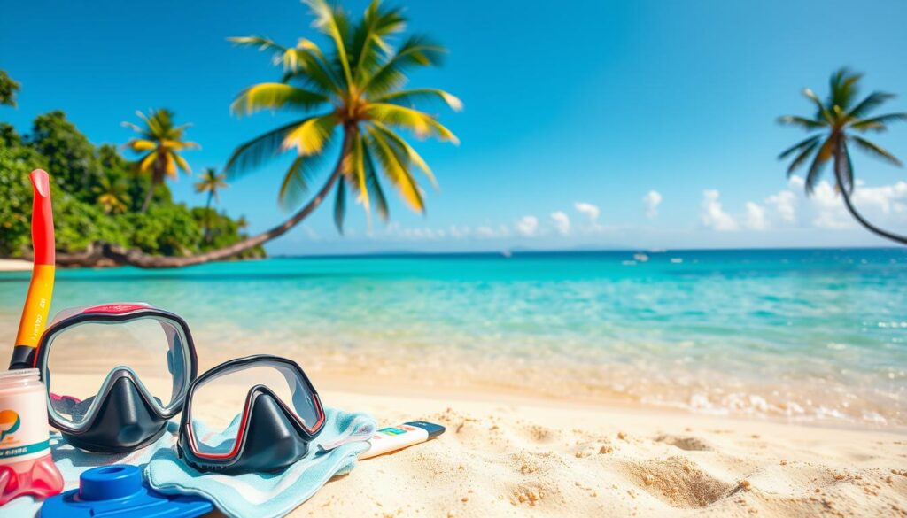 Schnorchelausrüstung und Strandutensilien